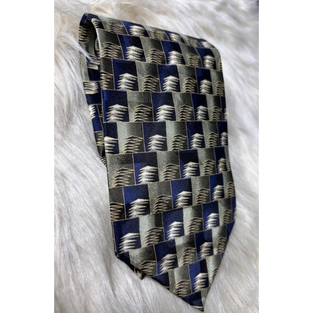 Vintage Dimoggio Silk Necktie Blue Gold Abstract Handmade Classic Men's Tie‎